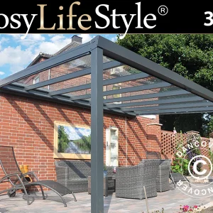Terrassenüberdachung aus Glas, 3x5m, Anthrazit