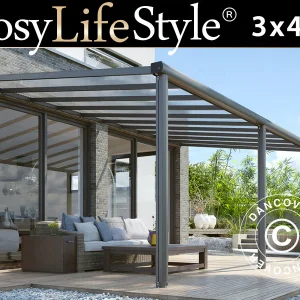 Terrassenüberdachung Compact aus Polycarbonat, 3x4,24m, Anthrazit