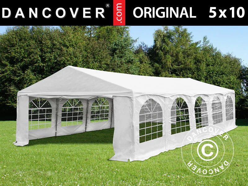 Partyzelt Original 5x10m PVC 900, "Arched", Weiß - Imagen 2