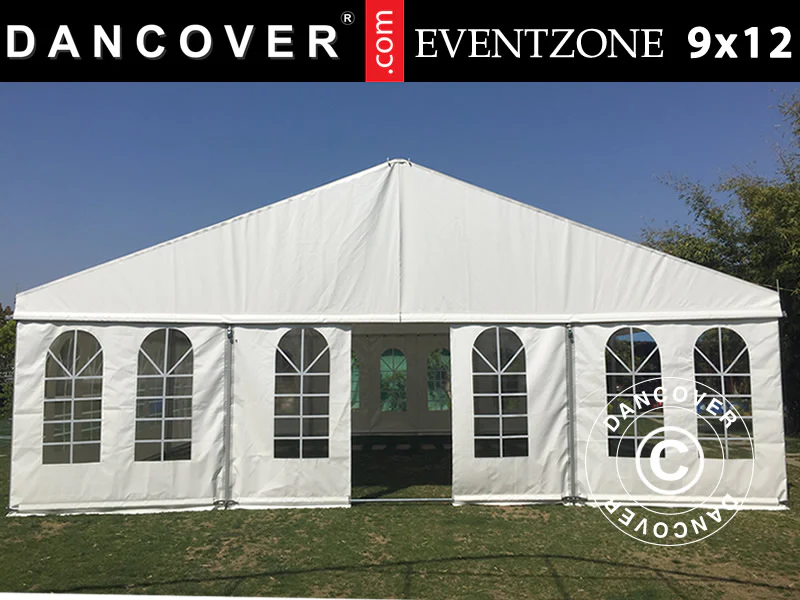 Professionelles Partyzelt EventZone 9x12m PVC, Weiß - Imagen 2