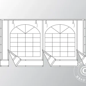 Giebelwand mit großem Fenster und breiter Tür, 4m, PVC, weiß