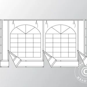 Giebelwand mit großem Fenster und breiter Tür, 4m, PVC, weiß/grau