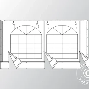 Giebelwand mit großem Fenster und breiter Tür, 4m, flammfestes PVC, weiß