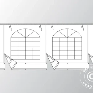 Giebelwand mit großem Fenster und breiter Tür, 5m, PVC, weiß/grau