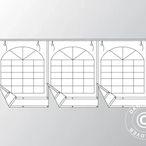 Giebelwand mit großem Fenster und breiter Tür, 6m, PVC, weiß/grau