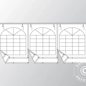 Giebelwand mit großem Fenster und breiter Tür, 6m, flammfestes PVC, weiß