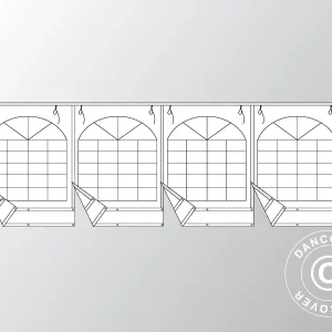 Giebelwand mit großem Fenster und breiter Tür, 8m, flammfestes PVC, weiß