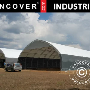 Zelthalle, Rundbogenhalle 8x15x4,33m, PVC, Weiß/Grau