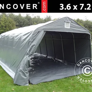 Zeltgarage PRO 3,6x7,2x2,68m PVC mit Bodenplane, Grau