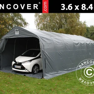 Zeltgarage PRO 3,6x8,4x2,7m PVC mit Bodenplane, grau