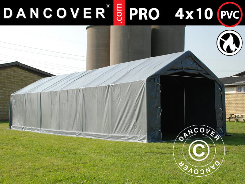Lagerzelt PRO 4x10x2x3,1m, PVC, Grau