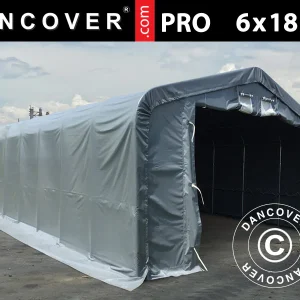 Lagerzelt PRO 6x18x3,7m PVC mit Dachfenster, Grau