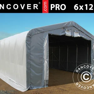 Lagerzelt PRO 6x12x3,7m PVC mit Dachfenster, Grau
