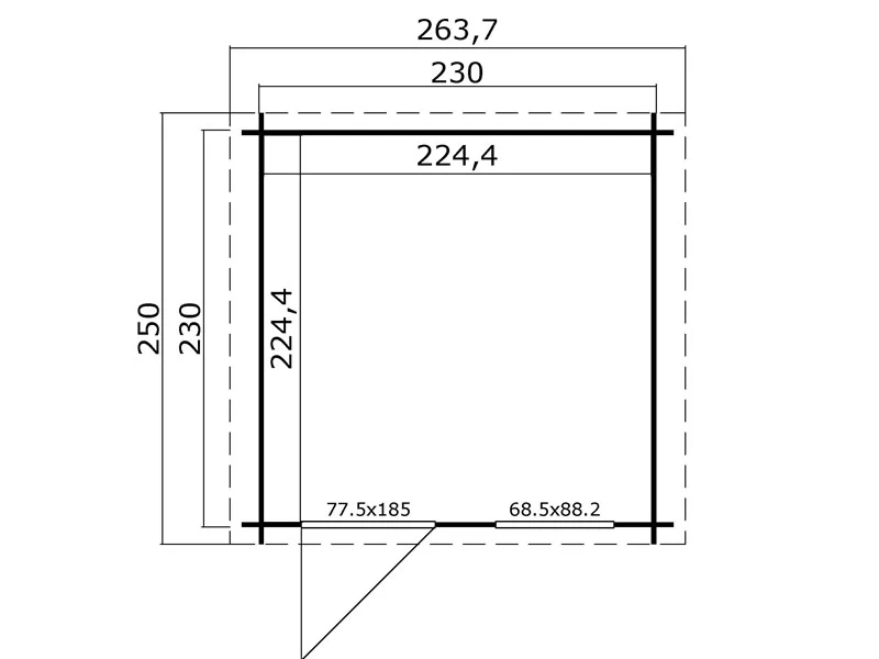 Holzschuppen Lyon 2,3x2,3x2,34m, 28mm, 5,04m², Naturbelassen - Imagen 7