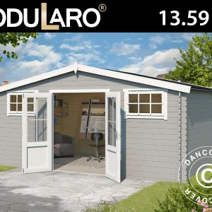 Holzschuppen, Gartenhaus Sandvika 4,8x2,92x2,45m, 28mm, 13,59m², Hellgrau