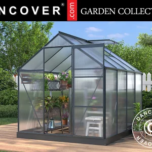 Gewächshaus Polycarbonat 4,75m², 1,9x2,5x2,05m mit Basis, Schwarz