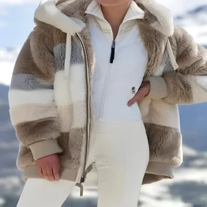 Abrigo de Invierno Grueso – Diseño Color Block con Forro de Lana Sintética