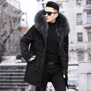 Olivier - Parka de Invierno para Hombres con Forro Cálido y Cuello de Piel Sintética